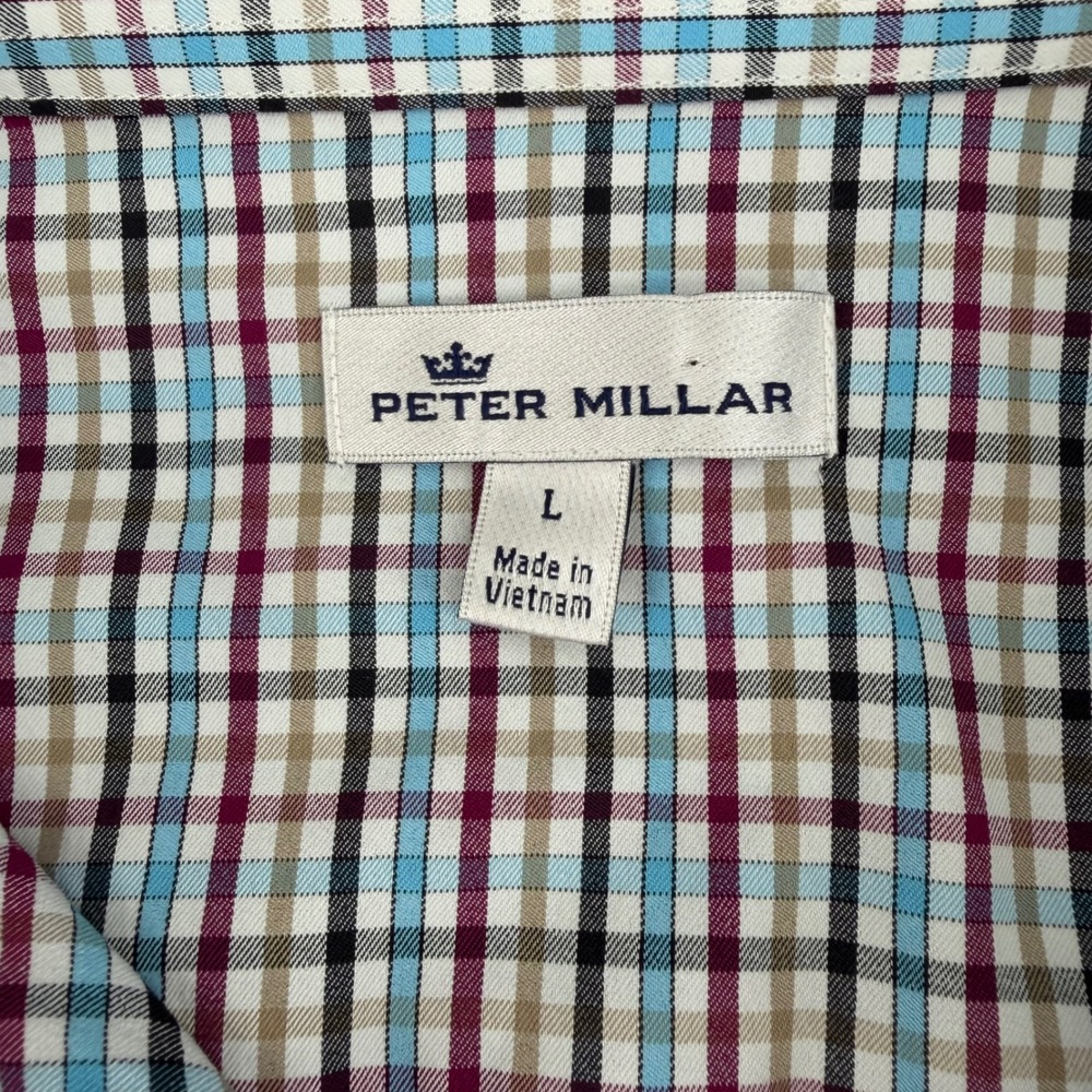 Peter Millar Crown Sport Mens L Blue Purple Check Performance Shirt MF18EW12BL - Picture 2 of 12